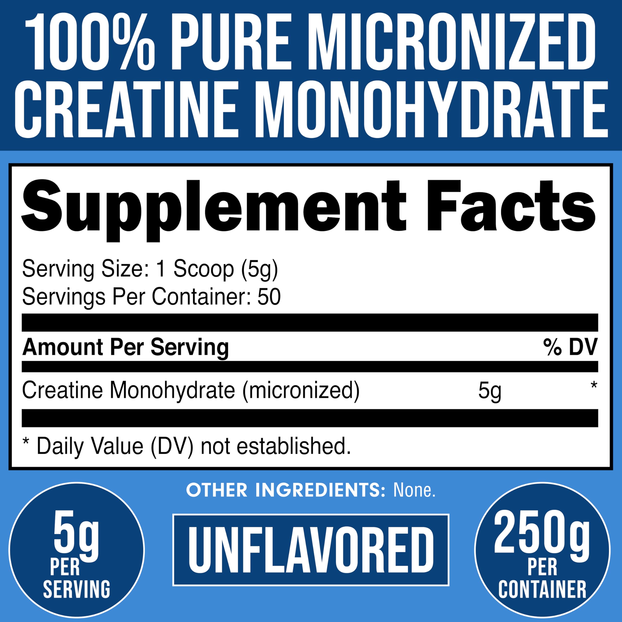 Bucked Up Pure Micronized Creatine Monohydrate for Women and Men - Easy to Mix and Unflavored - 5G Per Serving