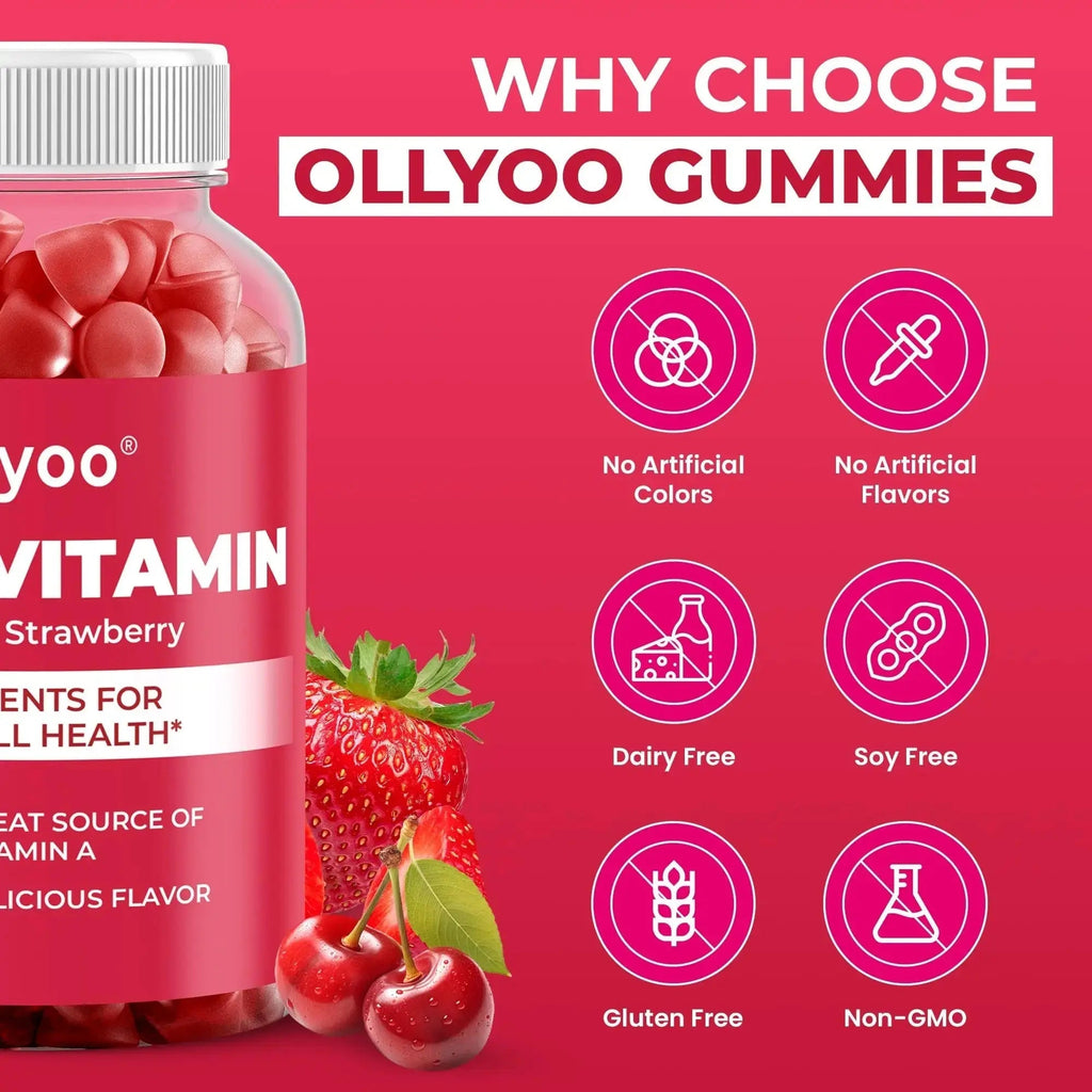 Ollyoo Multivitamin Gummies for Adults | Cherry & Strawberry Flavor | Great Source of Vitamin A & Essential Nutrients | Ollyoo Au supplements