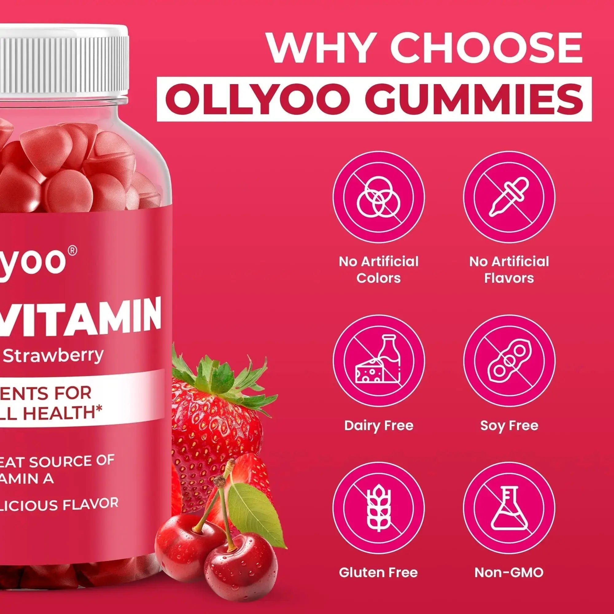 Ollyoo Multivitamin Gummies for Adults | Cherry & Strawberry Flavor | Great Source of Vitamin A & Essential Nutrients | Ollyoo Au supplements