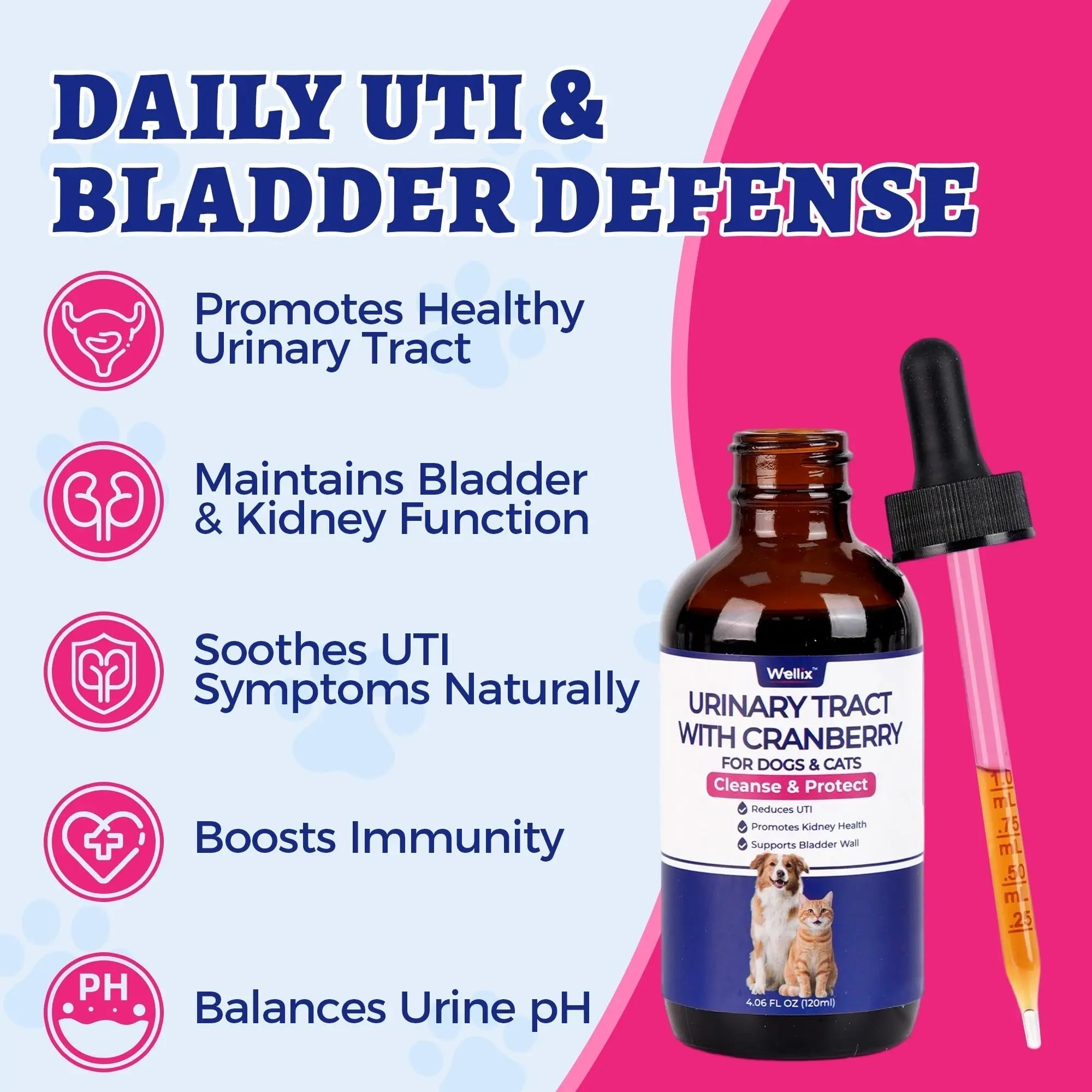 4oz Wellix Natural Cat & Dog UTI Treatment Drops,Cat & Dog Urinary Tract Infection Treatment - Cranberry & D-Mannose for Dogs & Cats - Kidney Health Supplement Wellix Au supplements