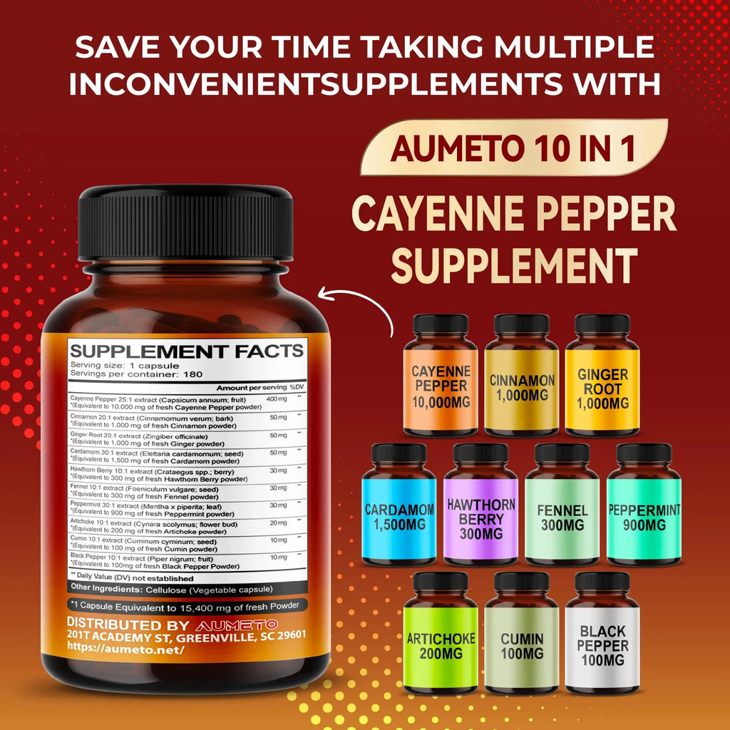 AUMETO Cayenne Pepper 15,400mg Ultra Complex with Cinnamon, Ginger Root, Cardamom AUMETO Au supplements