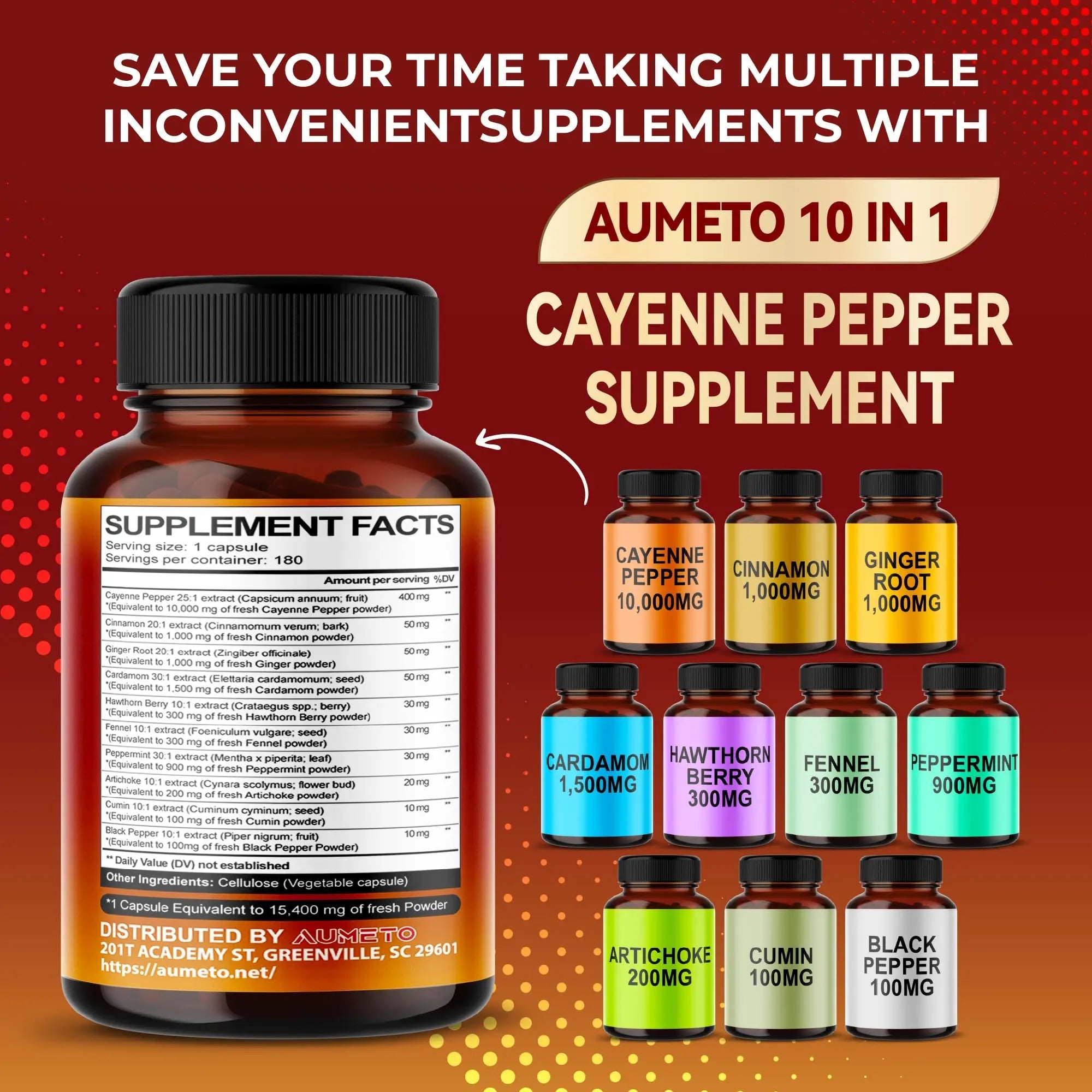 AUMETO Cayenne Pepper 15,400mg Ultra Complex with Cinnamon, Ginger Root, Cardamom AUMETO Au supplements