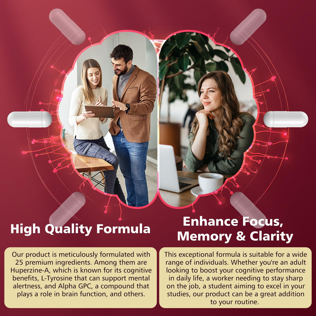UIMISX Brain Supplement for Mental Alertness, Memory, Focus & Energy, Alpha GPC, Huperzine-A, L-Tyrosine, Phosphatidylserine, Vitamins B6 B12, High Absorption, 90 Capsules UIMISX Au supplements