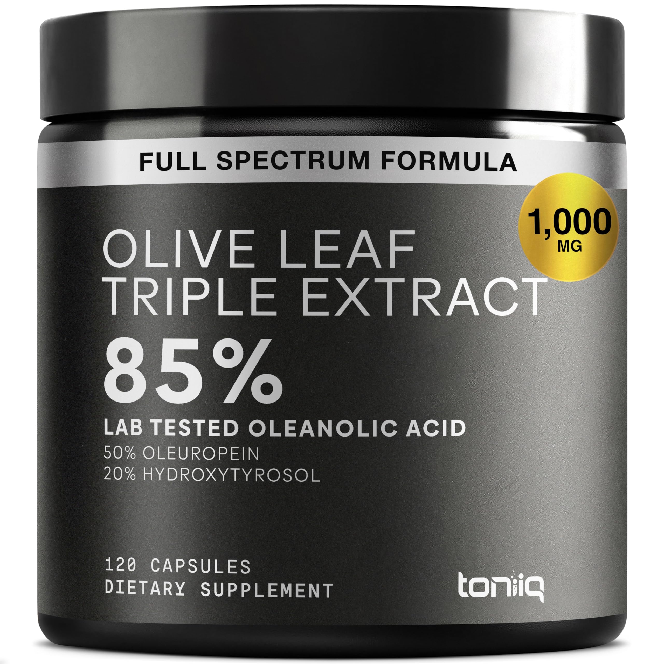 Toniiq 46,620 mg Olive Leaf Extract Complex – with 85% Oleanolic Acid, 50% Oleuropein & 20% Hydroxytyrosol - 50:1 Extract Ratio – 1000mg Extract Per Serving – Third-Party Tested – 120 Capsules Toniiq Au supplements