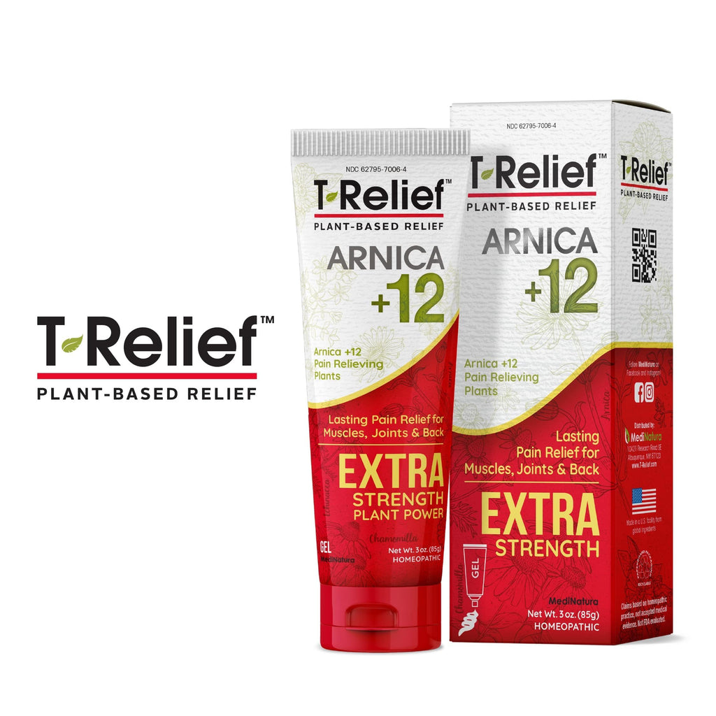 MediNatura T-Relief Extra Strength Gel Arnica +12 Natural Relieving Actives for Back Pain Joint Soreness Muscle Aches & Stiffness Whole Body Fast Acting Relief for Women & Men - 3 oz MediNatura Au supplements