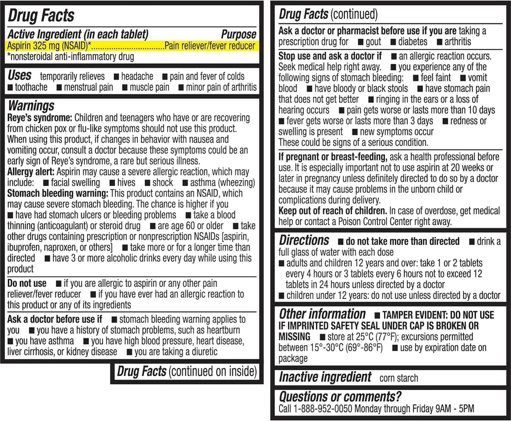 HealthA2Z® Aspirin 325mg | Uncoated Tablets |Original Strength | Pain Reliver |Fever Reducer | Compare to Bayer® Active Ingredients… (120 Counts) HealthA2Z Au supplements