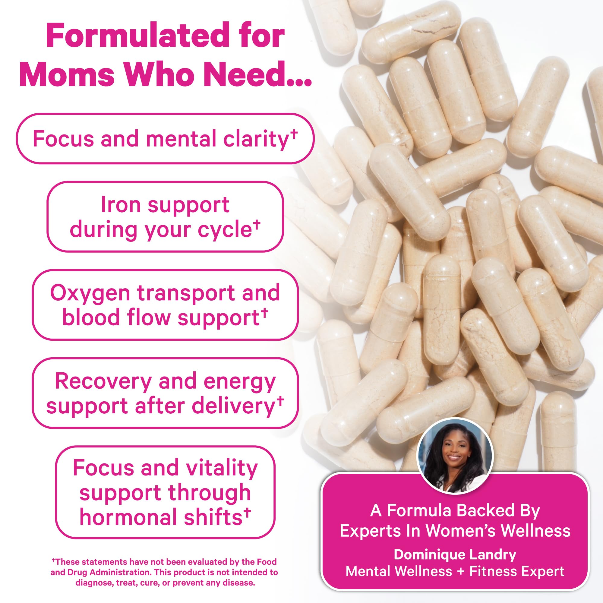 Pink Stork Iron for Women – 18 mg Non-Constipating Iron Bisglycinate + Vitamin C for Optimal Absorption – Energy, Focus, & Oxygen Supply – PMS, Pregnancy, Postpartum & Perimenopause - 60 Capsules Pink Stork Au supplements