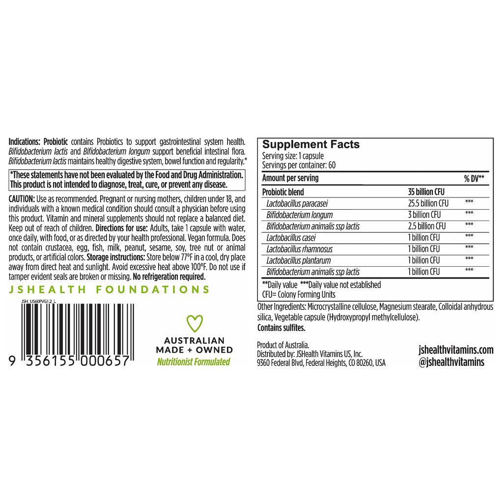 JSHealth Vitamins Gut Health and Immunity Formula | Probiotics for Women and Men | Shelf Stable Probiotic Supplement for Digestive Health and Immune Support (60)