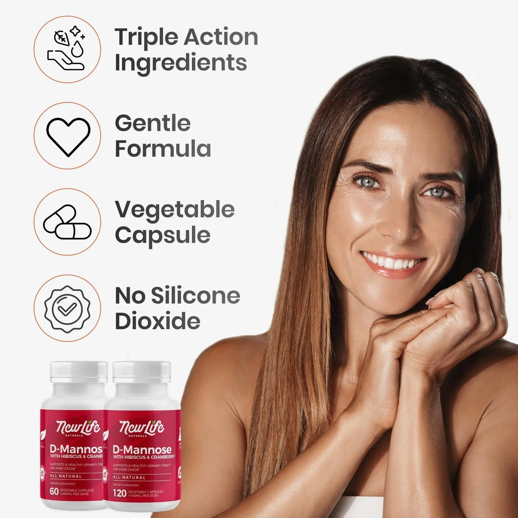 NewLife Naturals D-Mannose Capsules | w/Cranberry and Hibiscus Extracts | Natural Urinary Tract Health Supplement | 1400mg Pure Veggie Powder | 60 Veggie Capsules NewLife Naturals Au supplements