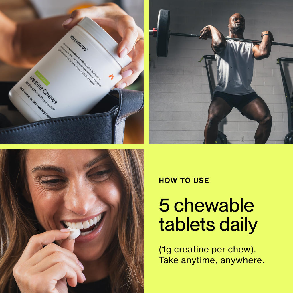 Momentous Creatine Chews - Creatine Monohydrate - Supports Strength, Lean Muscle, & Recovery for Men & Women - NSF Certified for Sport - 150 Chewable Tablets - Lemon Lime