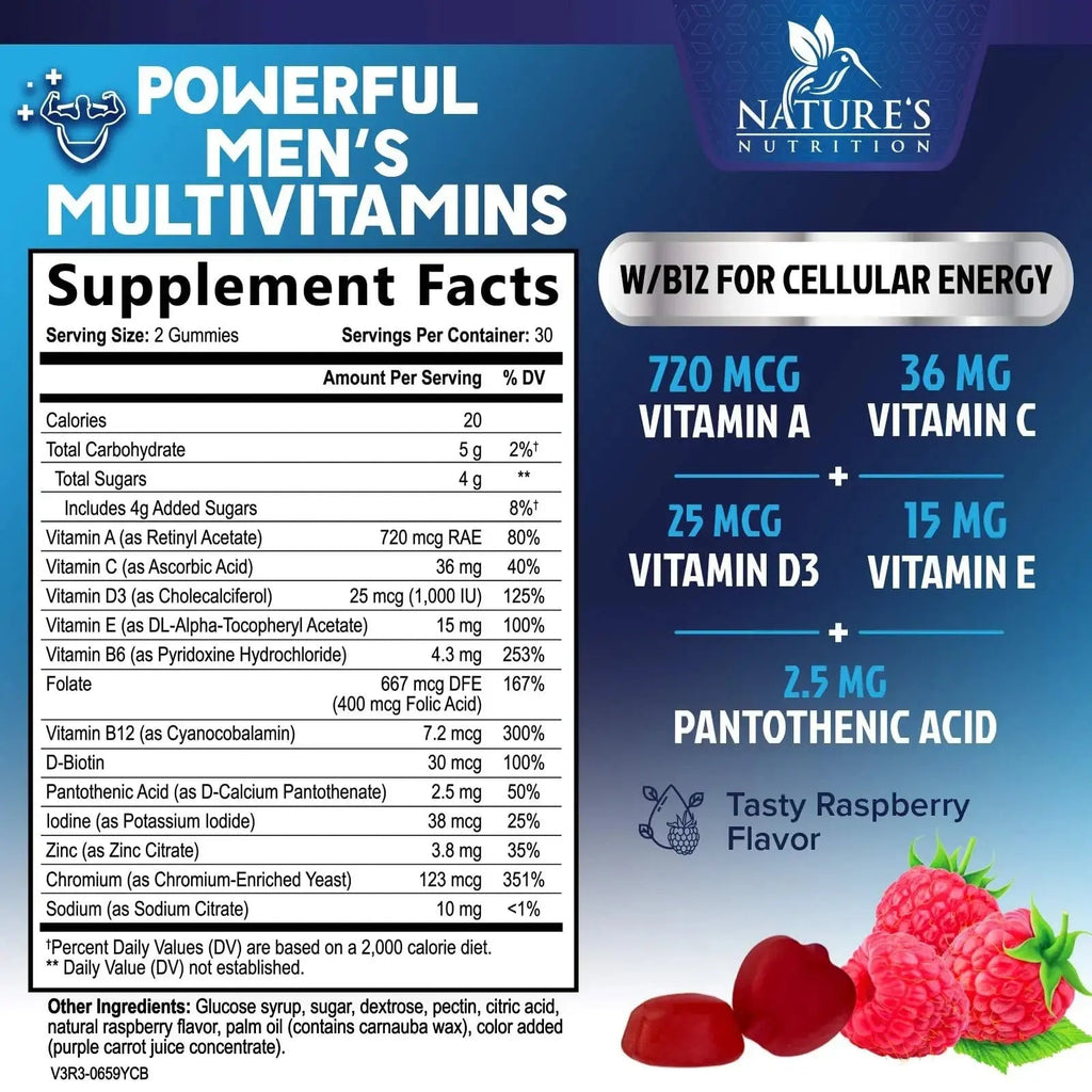 Multivitamin for Men - Complete Daily Mens Multivitamin Gummies with Vitamin D, B Vitamins, Zinc & More - Energy, Memory, Focus & Immune Health Support Nature's Nutrition Au supplements