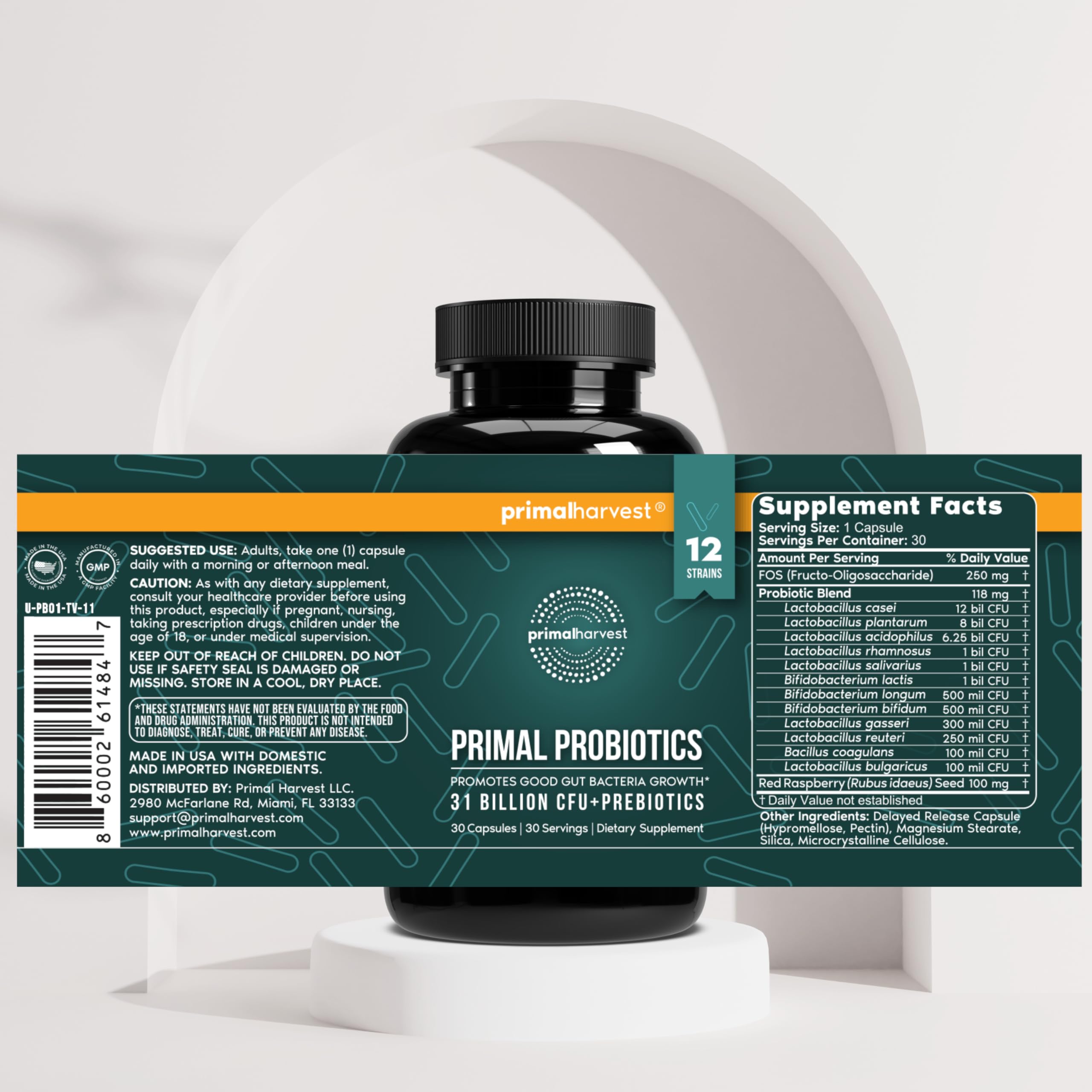 Primal Harvest Probiotics for Women & Men Daily Probiotic Supplement with 12 Strains for Gut & Digestive Health 30 Capsules Primal Harvest Au supplements