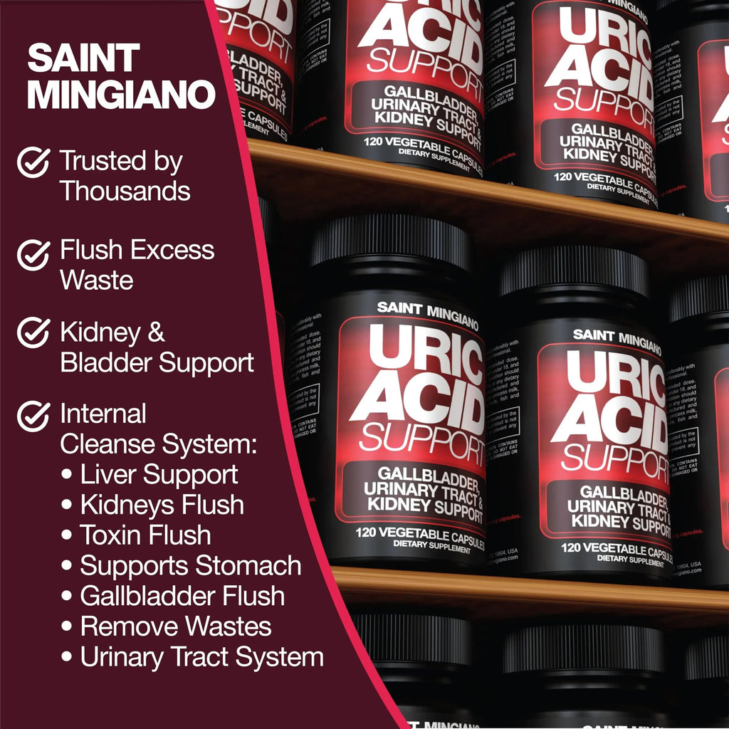 Saint Mingiano Uric Acid Flush for Gout Support -120 Capsules - Supports Kidney Cleanse Detox & Repair, Gallbladder & Urinary Tract Issues - Essential for Detox & Joint Support - Cranberry Extract Saint Mingiano Au supplements