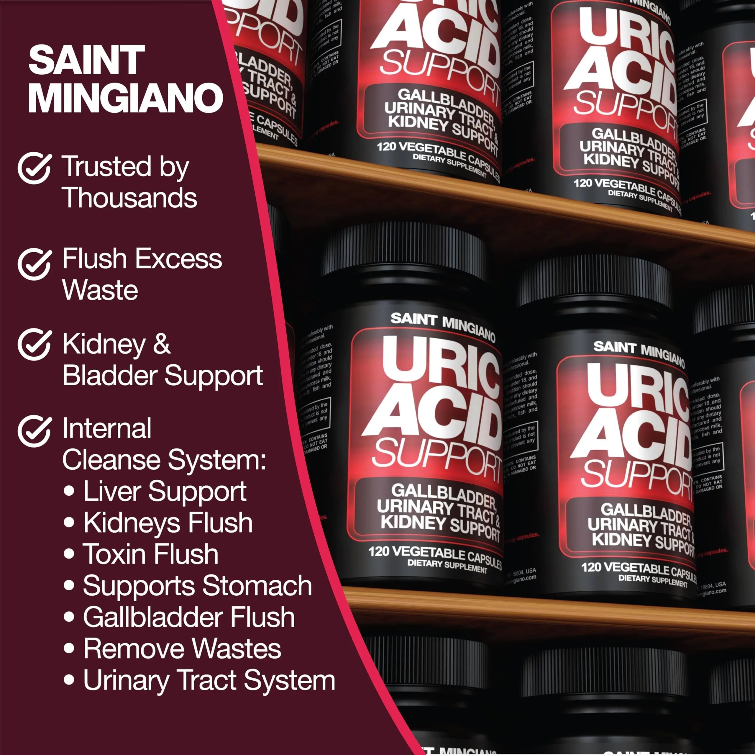 Saint Mingiano Uric Acid Flush for Gout Support -120 Capsules - Supports Kidney Cleanse Detox & Repair, Gallbladder & Urinary Tract Issues - Essential for Detox & Joint Support - Cranberry Extract Saint Mingiano Au supplements