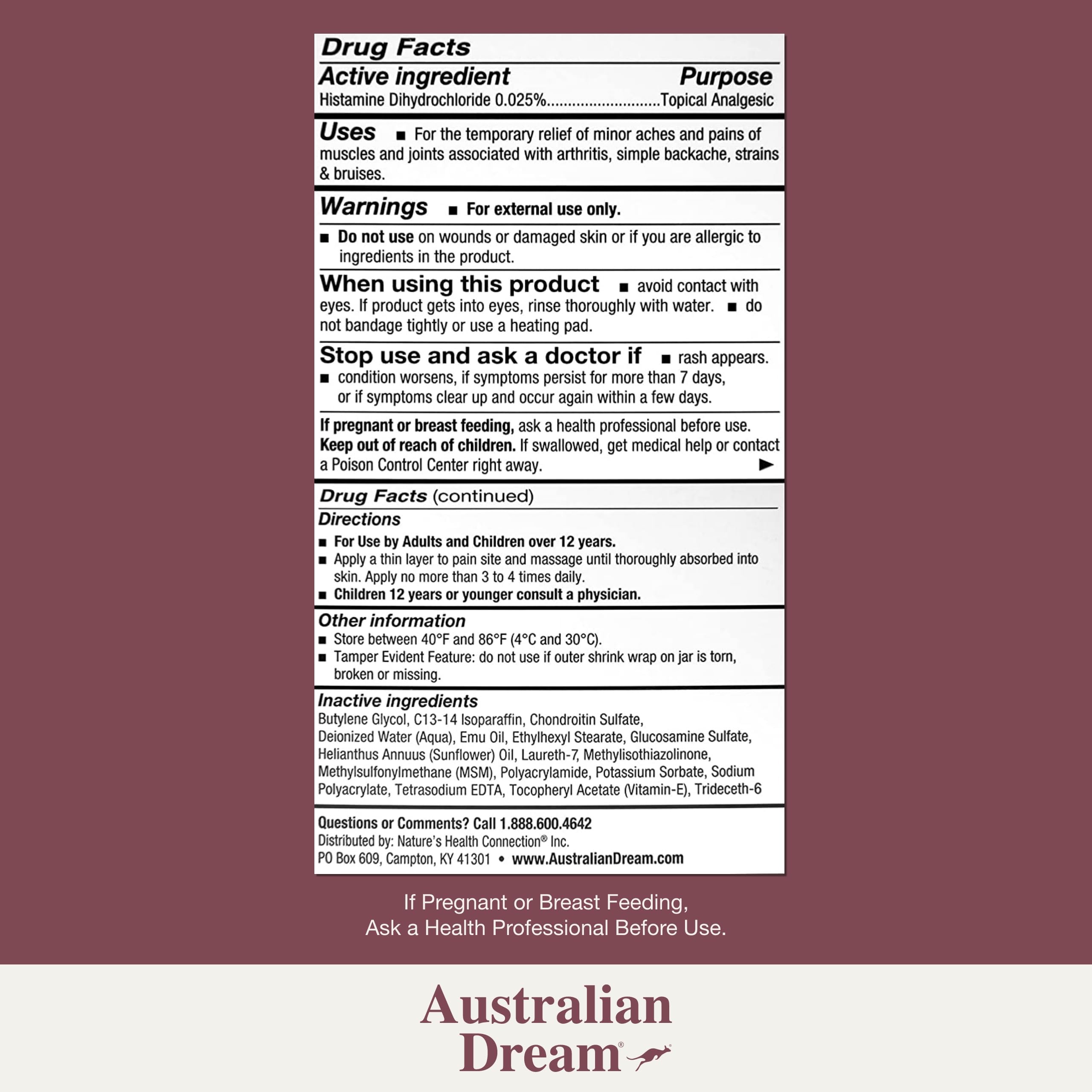 Australian Dream Arthritis Pain Relief Cream - Soothing & Non-Greasy - Powerful Topical Arthritis Pain Relief - Good for Muscle Aches or Joints - 4 oz Jar Australian Dream Au supplements