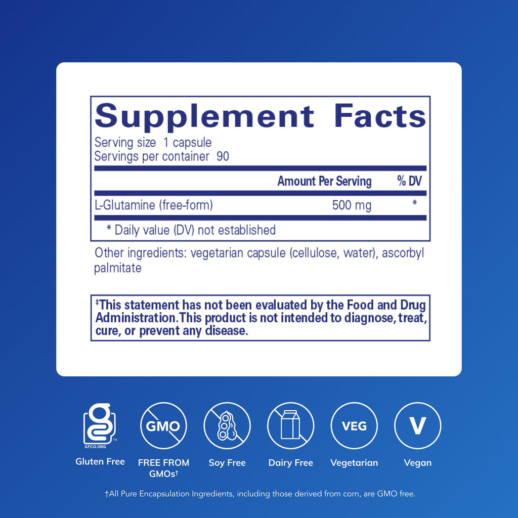 Pure Encapsulations L-Glutamine 500 mg - Supplement for Immune and Digestive Support, Gut Health and Lining, Metabolism, and Muscle Support*