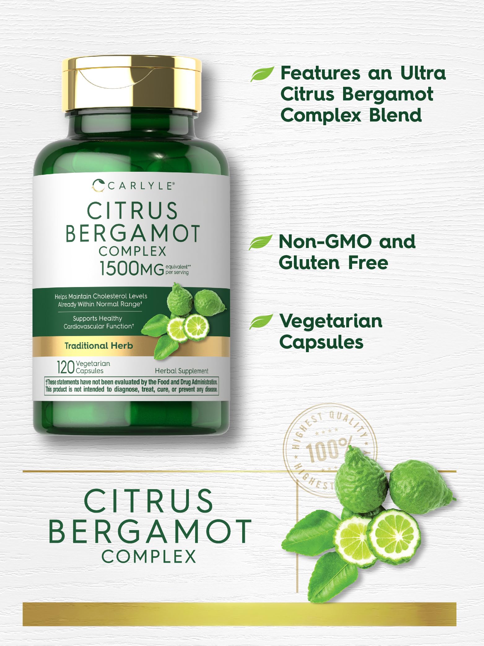 Carlyle Citrus Bergamot Supplement | Extract Complex | 120 Capsules | Non-GMO, Gluten Free
