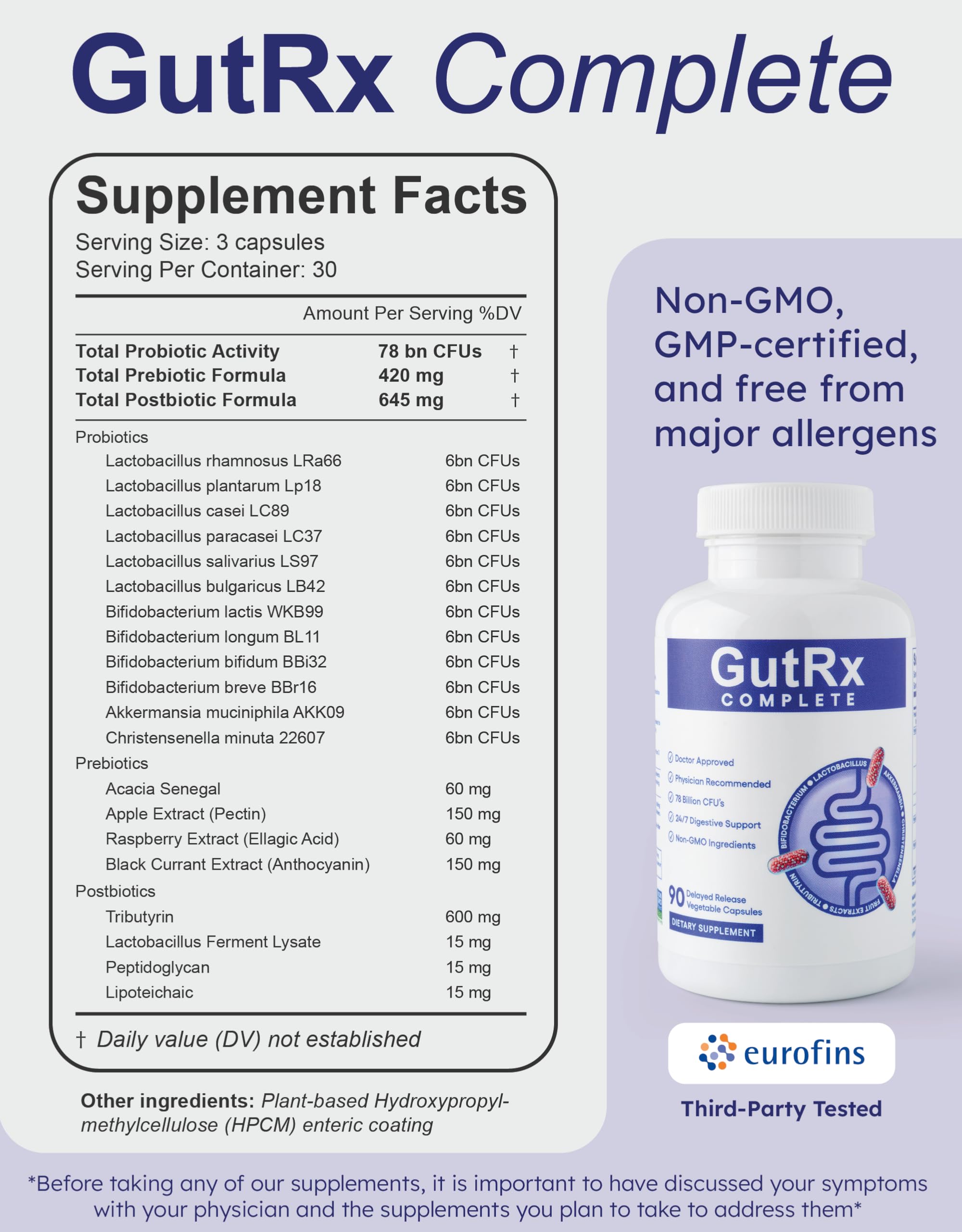 GutRx Complete Probiotic, Prebiotic, Postbiotic, Alternative with Akkermansia & Christensenella for Gas, Bloating, Gut Barrier & Microbiome Support