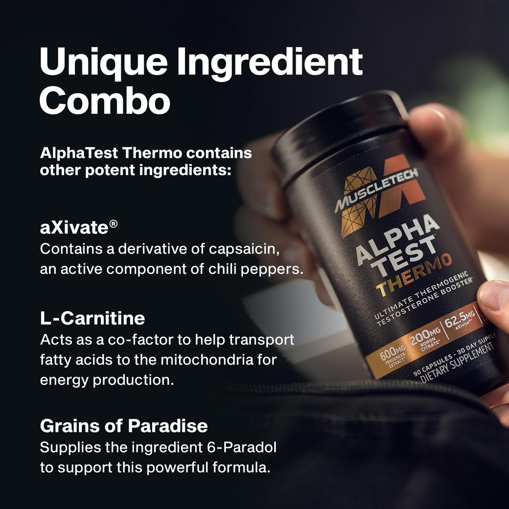 MuscleTech Thermogenic Booster for Men, AlphaTest Thermo - T-Boost Mens Supplement with Tribulus Terrestris - Male Gym Workout Supplements for Muscle Growth