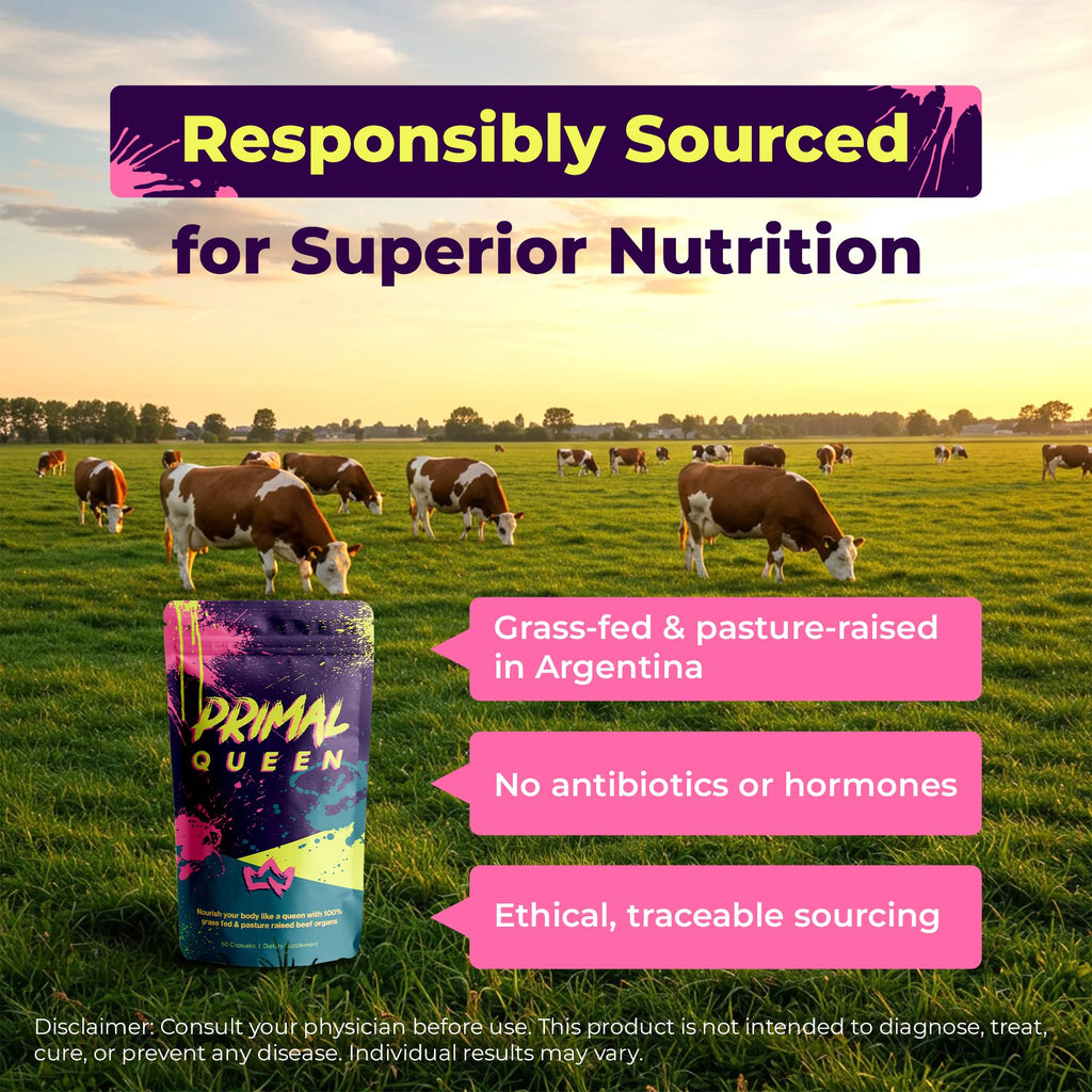 Primal Queen Female-Optimized Beef Organ Superfood Supplement (Beef Liver, Kidney, Heart, & 3 More) - 100% Grass Fed, Pasture Raised - 3rd Party & Clinically Tested Primal Queen Au supplements