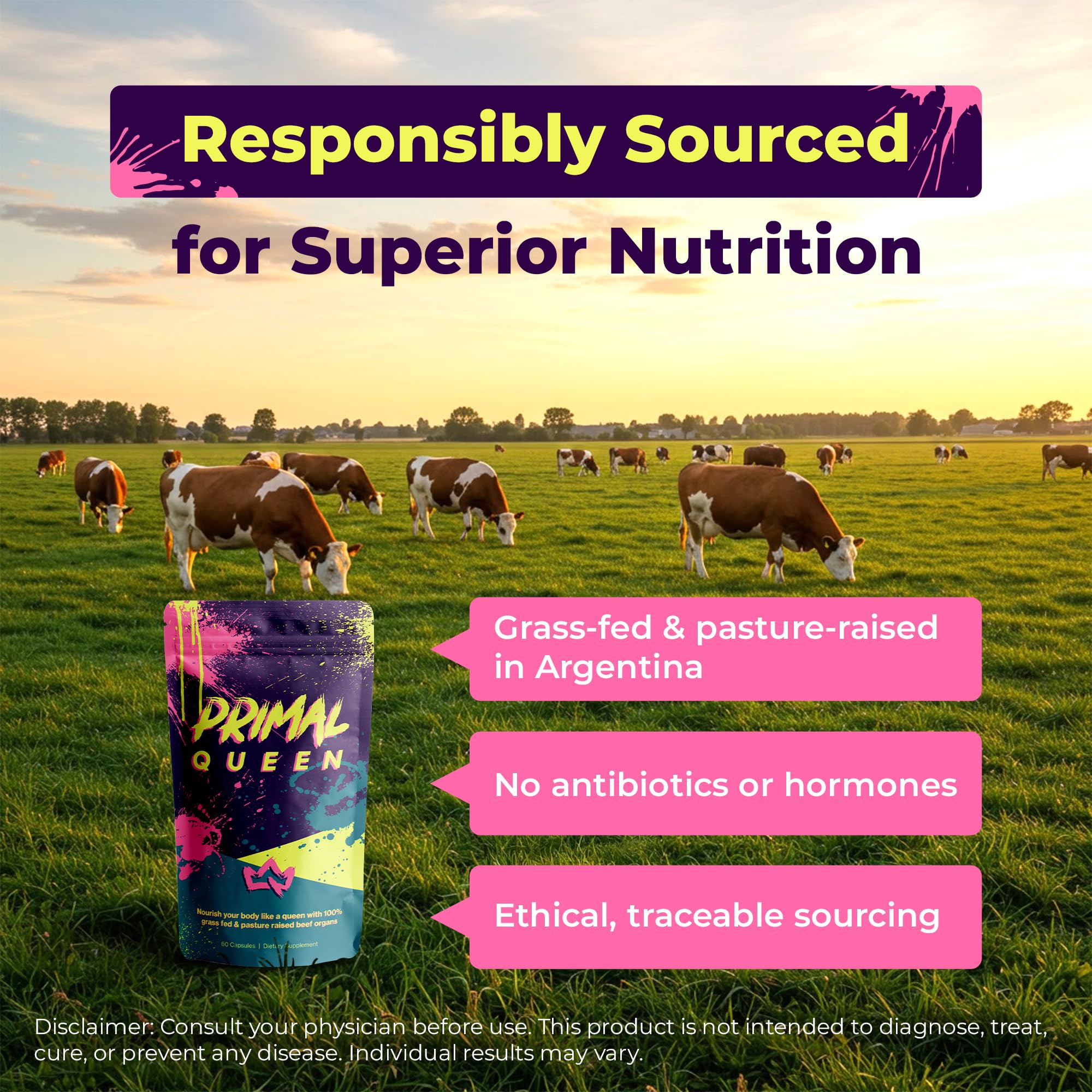 Primal Queen Female-Optimized Beef Organ Superfood Supplement (Beef Liver, Kidney, Heart, & 3 More) - 100% Grass Fed, Pasture Raised - 3rd Party & Clinically Tested Primal Queen Au supplements