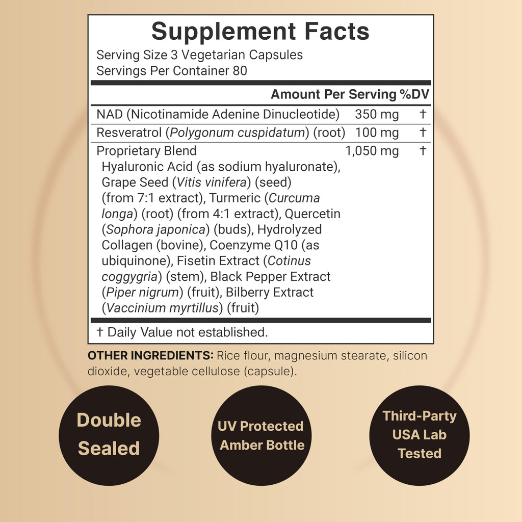 NatureBell NAD+ Complex 1,500mg Per Serving, 240 Veggie Capsules | NMN Supplement Alternative | NAD Plus Resveratrol, Hyaluronic Acid, Quercetin, Fisetin, Collagen, & More – Non-GMO NatureBell Au supplements