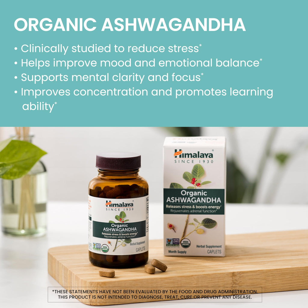 Himalaya Organic Ashwagandha Root - Adrenal Support, Stress Relief, Vegan, Non-GMO - 670 mg, 60 Caplets Himalaya Au supplements