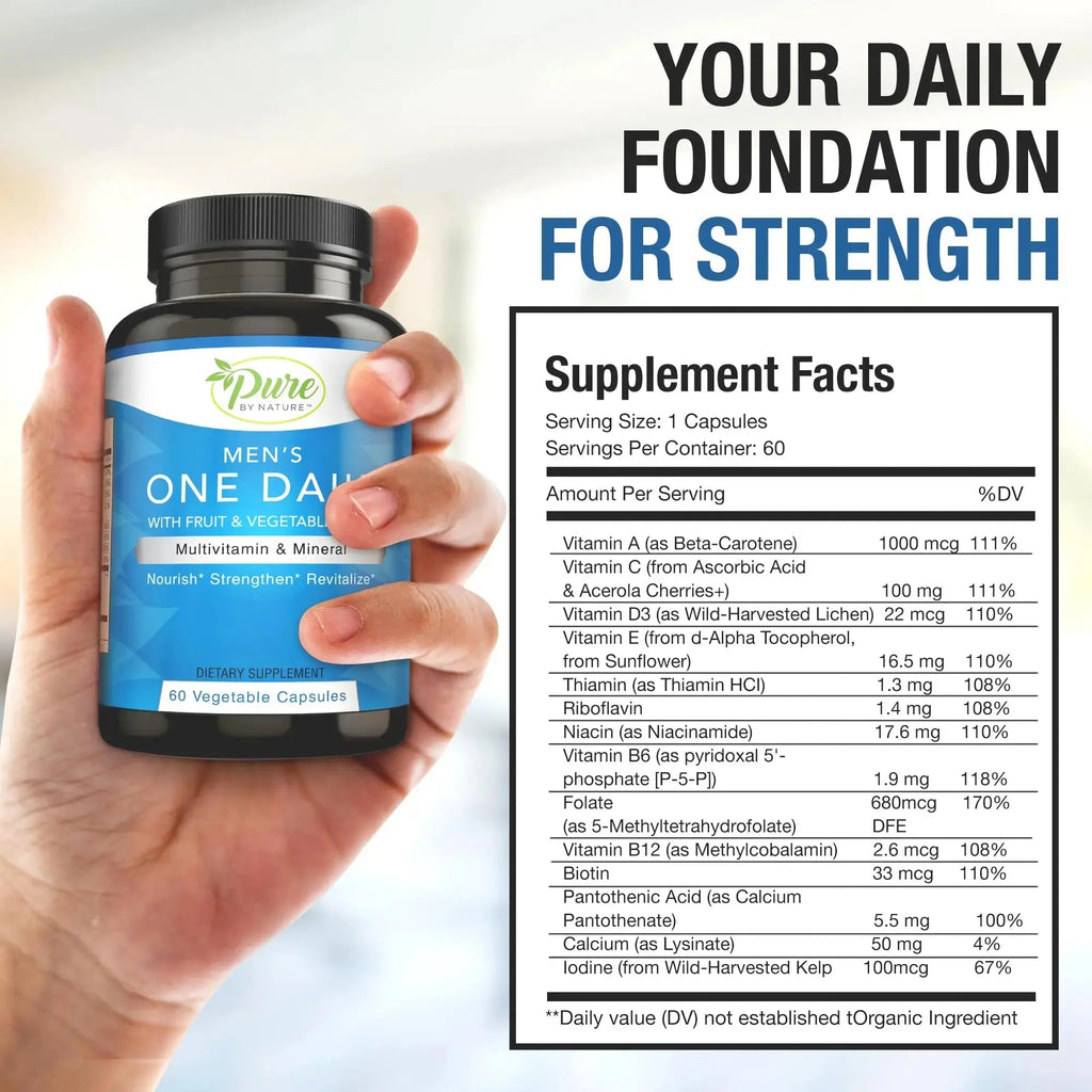 Pure By Nature One-Daily Multivitamin for Men, Immune Support Supplement with Non-GMO Ingredient, Vitamin & Minerals for Energy, 60 Veggie Capsules Pure By Nature Au supplements