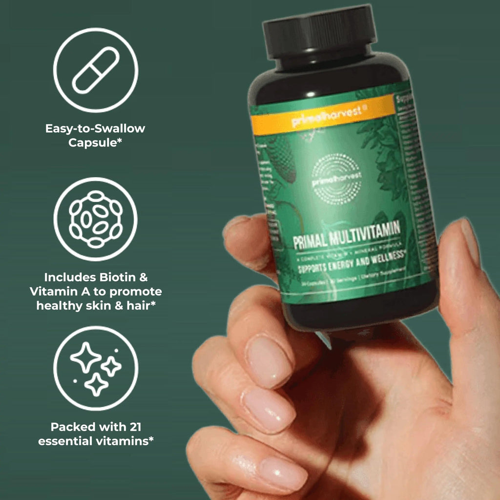 Primal Harvest Primal Multivitamin - Daily Multi-Vitamin Supplement with 21 Essential Vitamins & Minerals for Women & Men - Vitamin A, C, D, E, B12, B6 Primal Harvest Au supplements