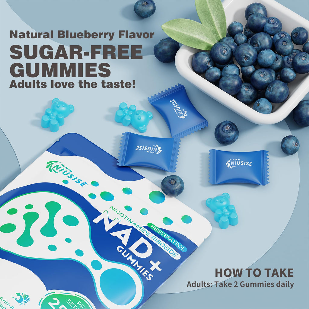 NIUSISE NAD Gummies Sugar Free, NAD+ Supplement with Liposomal Nicotinamide Riboside, Resveratrol, Quercetin, NAD Supplement for Anti-Aging, Energy, Cellular Health, Blueberry Flavor, 60 Gummies NIUSISE Au supplements