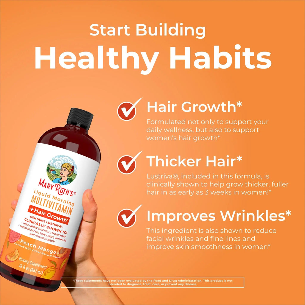 MaryRuth's Liquid Multivitamin+Hair Growth | Clinically Tested for Thicker Hair & Facial Wrinkles in Women | Biotin 10000mcg | Lustriva Hair Growth Supplement | MaryRuth Organics Au supplements
