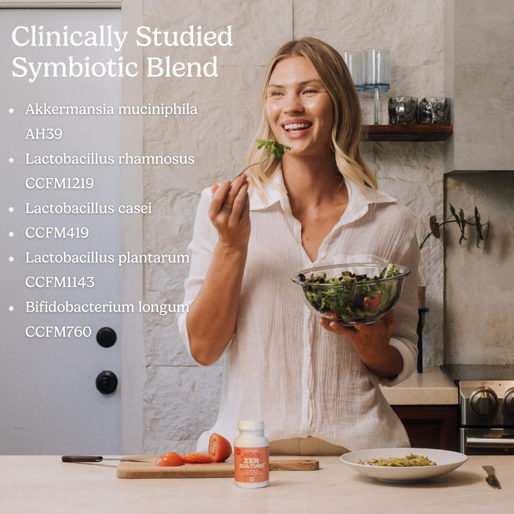 Zen Principle Zenculture™ – 4-in-1 Synbiotic Supplement (Probiotic + Prebiotic + Postbiotic + Digestive Enzymes) with CoreBiome®. Anti Bloating,
