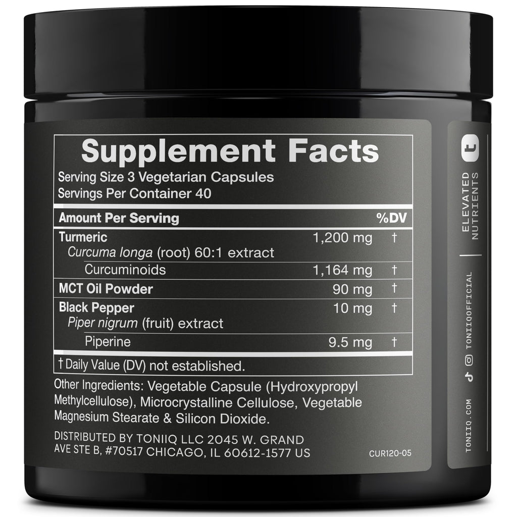 Turmeric Curcumin - Ultra High Potency 60:1 Extract with 97% Curcuminoids - 1200mg Per Serving - Black Pepper & MCT Oil for Enhanced Absorption - Third-Party Lab Tested - 120 Capsules Toniiq Au supplements
