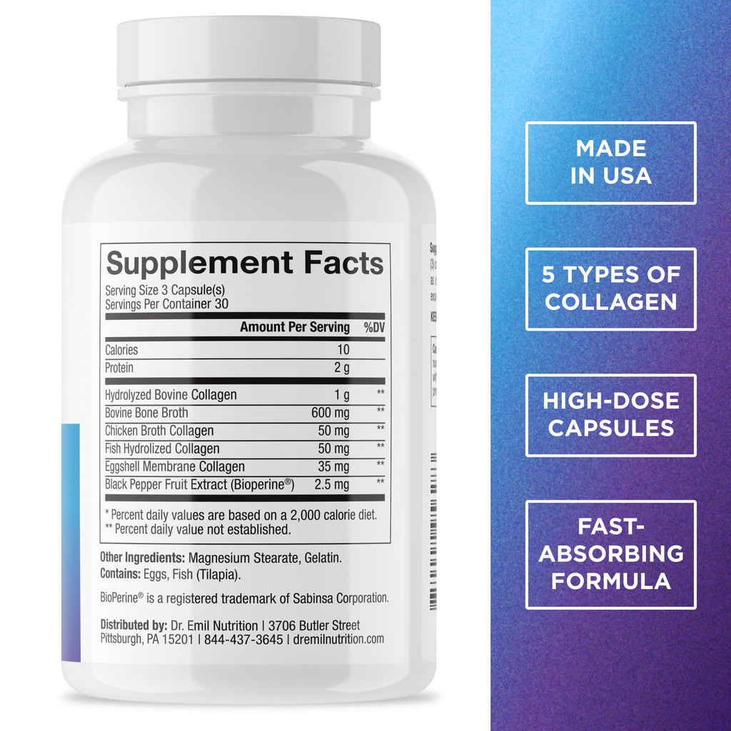 DR. EMIL NUTRITION Women's Multi Collagen Pills | Collagen Supplements | Support Hair, Skin, Nails & Joints | Hydrolyzed Collagen Supplements