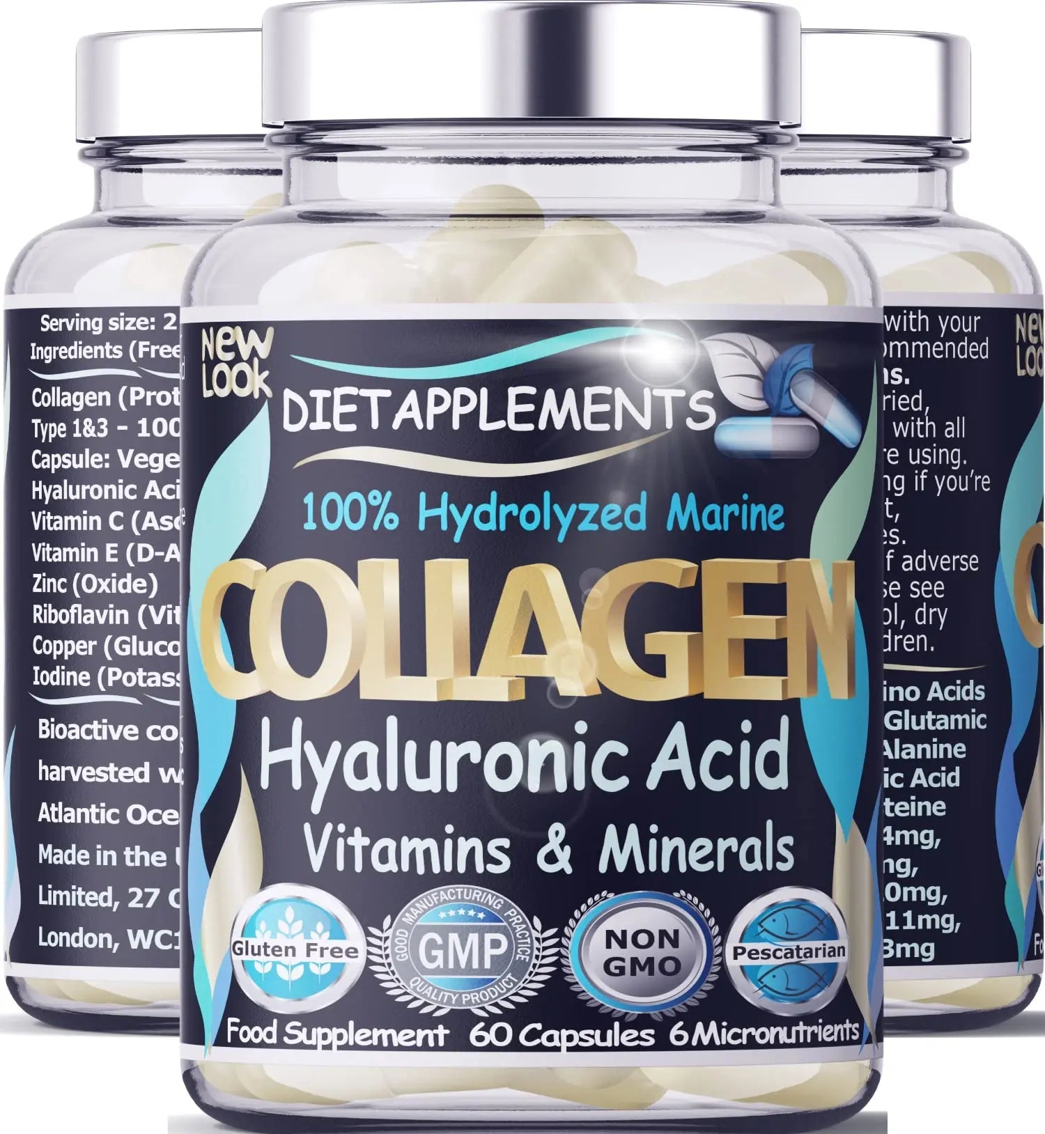Marine Collagen Type 1&3 1000mg, Hyaluronic Acid 200mg/serving; Vitamin C, Zinc, Copper for Immune System Dietapplements Au supplements