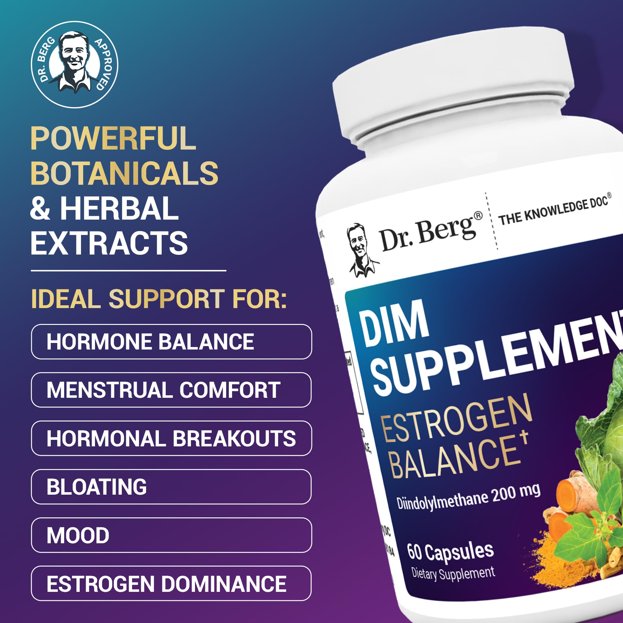 Dr. Berg DIM Supplement Estrogen Balance - Original Estrogen Supplement for Women with Diindolylmethane for Menstrual Symptoms & Menopause Relief & Black Pepper for Enhanced Absorption - 60 Capsules Dr. Berg Nutritionals Au supplements