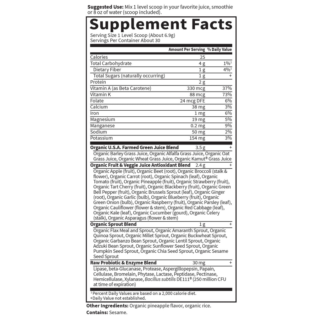 Garden of Life Raw Organic Perfect Food Green Superfood Juiced Greens Powder - Original Stevia-Free, 30 Servings, Non-GMO, Gluten Free Whole Food Dietary