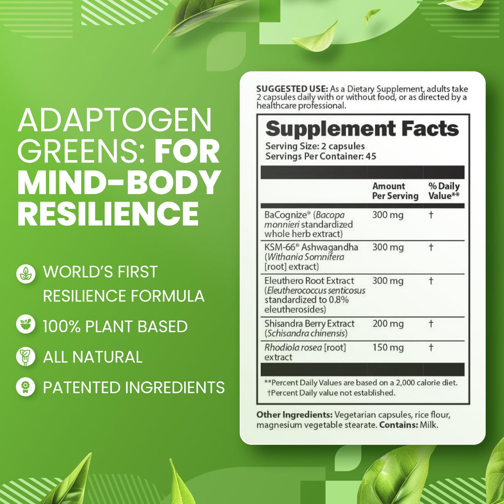 SaltWrap Adaptogen Greens - Mind-Body Resilience Formula - Caffeine-Free Nootropic for Stress, Focus, and Cognitive Performance - 90 Capsules SaltWrap Au supplements