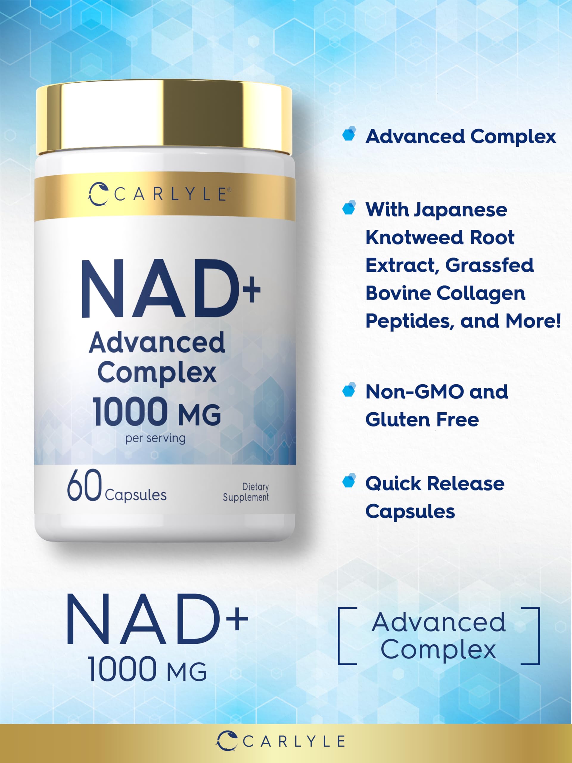 Carlyle NAD+ Supplement 1000 mg | 60 Capsules | with Resveratrol and Collagen | Advanced Complex for Women and Men | Non-GMO & Gluten Free Carlyle Au supplements