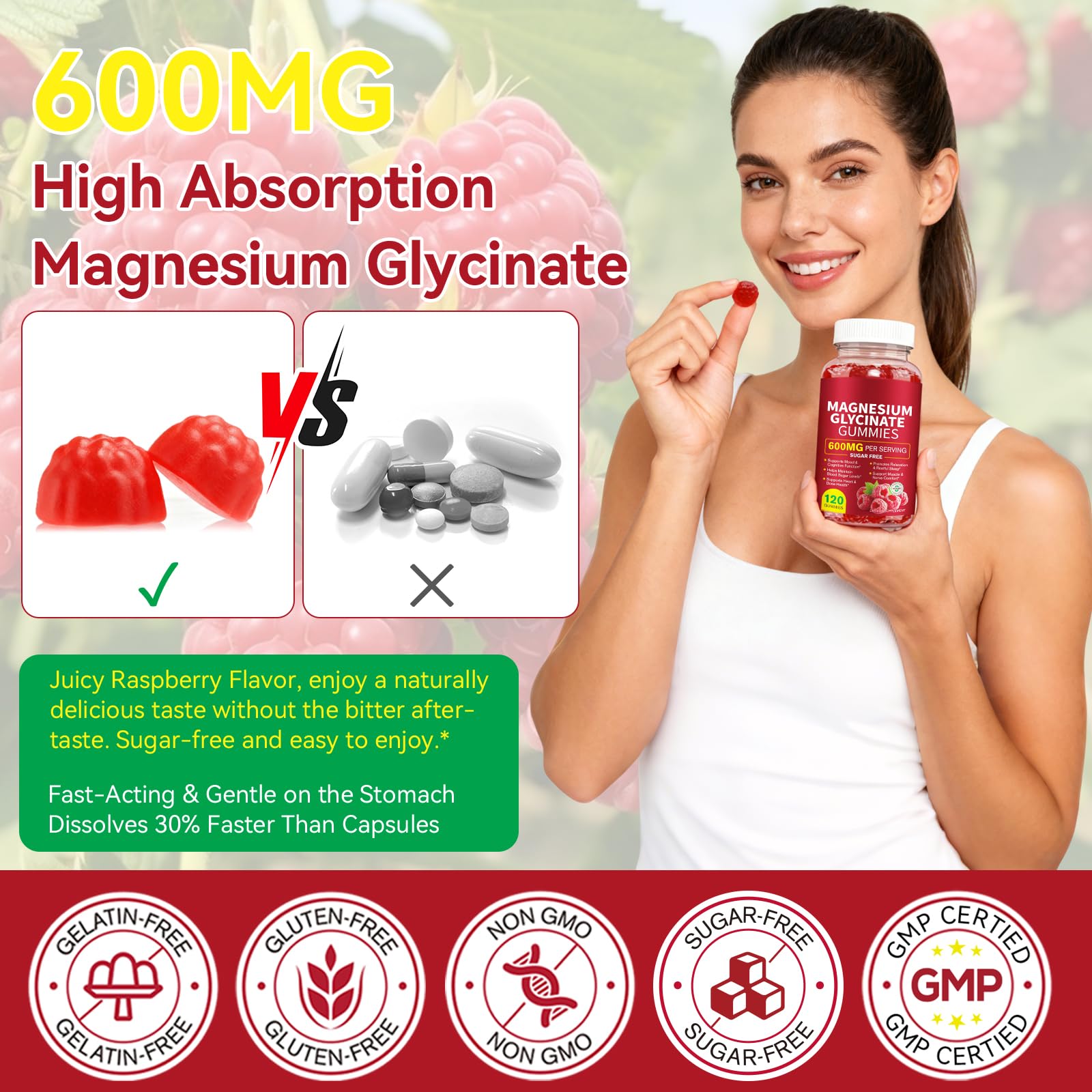 120 Count Magnesium Glycinate Gummies 600mg for Adults, Supports Relaxation, Magnesium Glycinate Chewable,