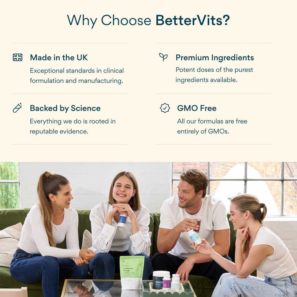 Bettervits Probiotics for Women & Men – 75 Billion CFU | Digestive Health and Gut Support Prebiotic | 14 Clinically Studied Strains with Vitamin B12,
