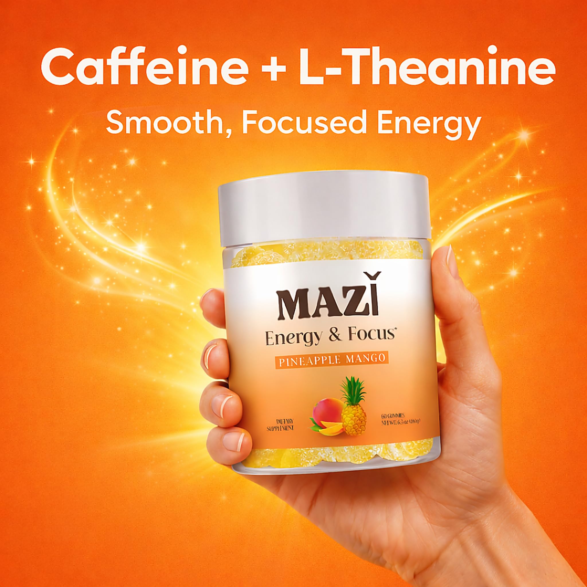 Energy & Focus Gummies | 100mg Natural Caffeine + L-Theanine + Vitamin B6 & B12 + CoQ10 | Nootropic Cognitive Brain Performance Supplement | No Crash or Jitters MAZI Au supplements