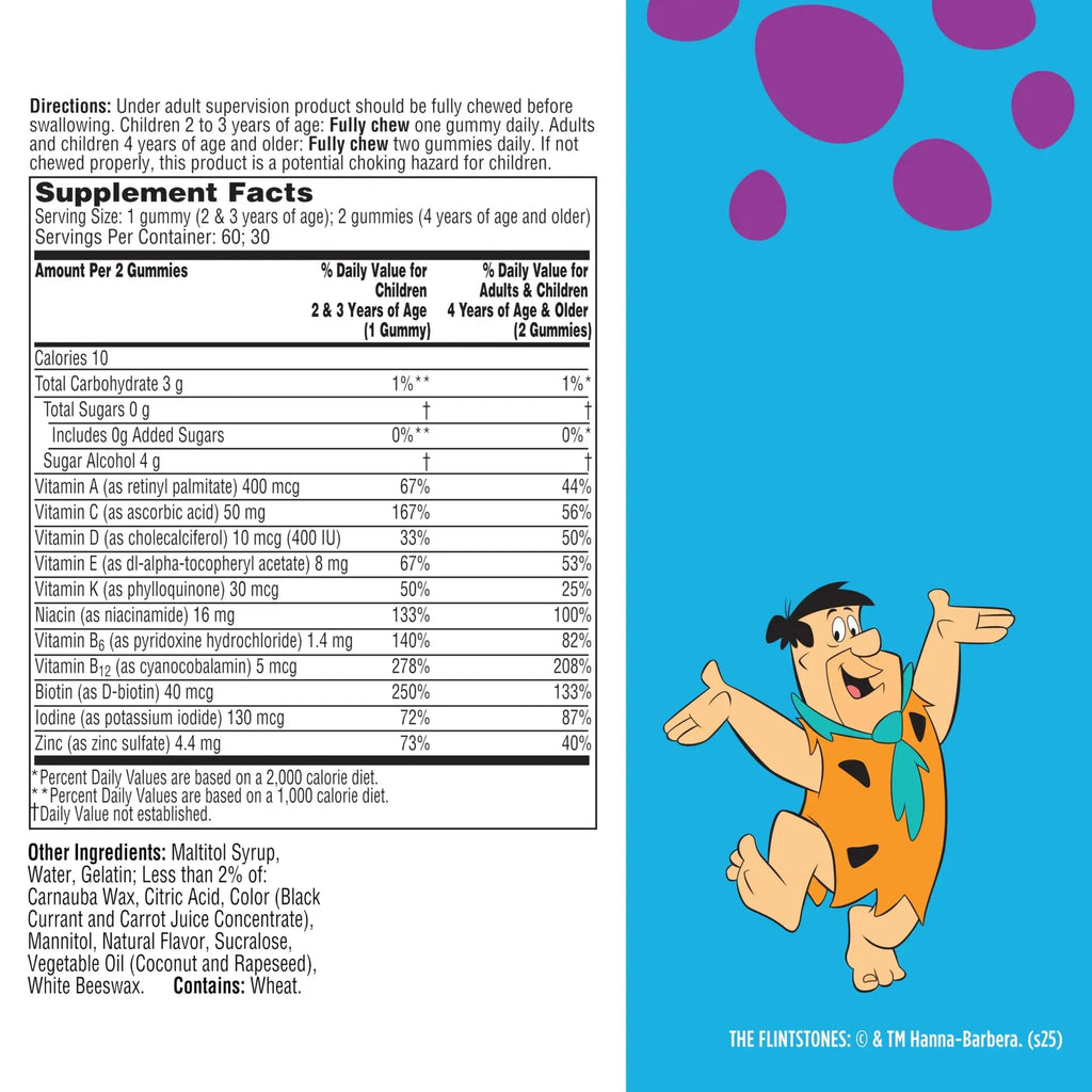 Flintstones Multivitamins for Kids, Sugar Free Kids Multivitamin Gummies, with Vitamins A, C, E, B6 & B12, Raspberry Flavored Gummy Vitamins, 60 Count Flintstones Vitamins Au supplements
