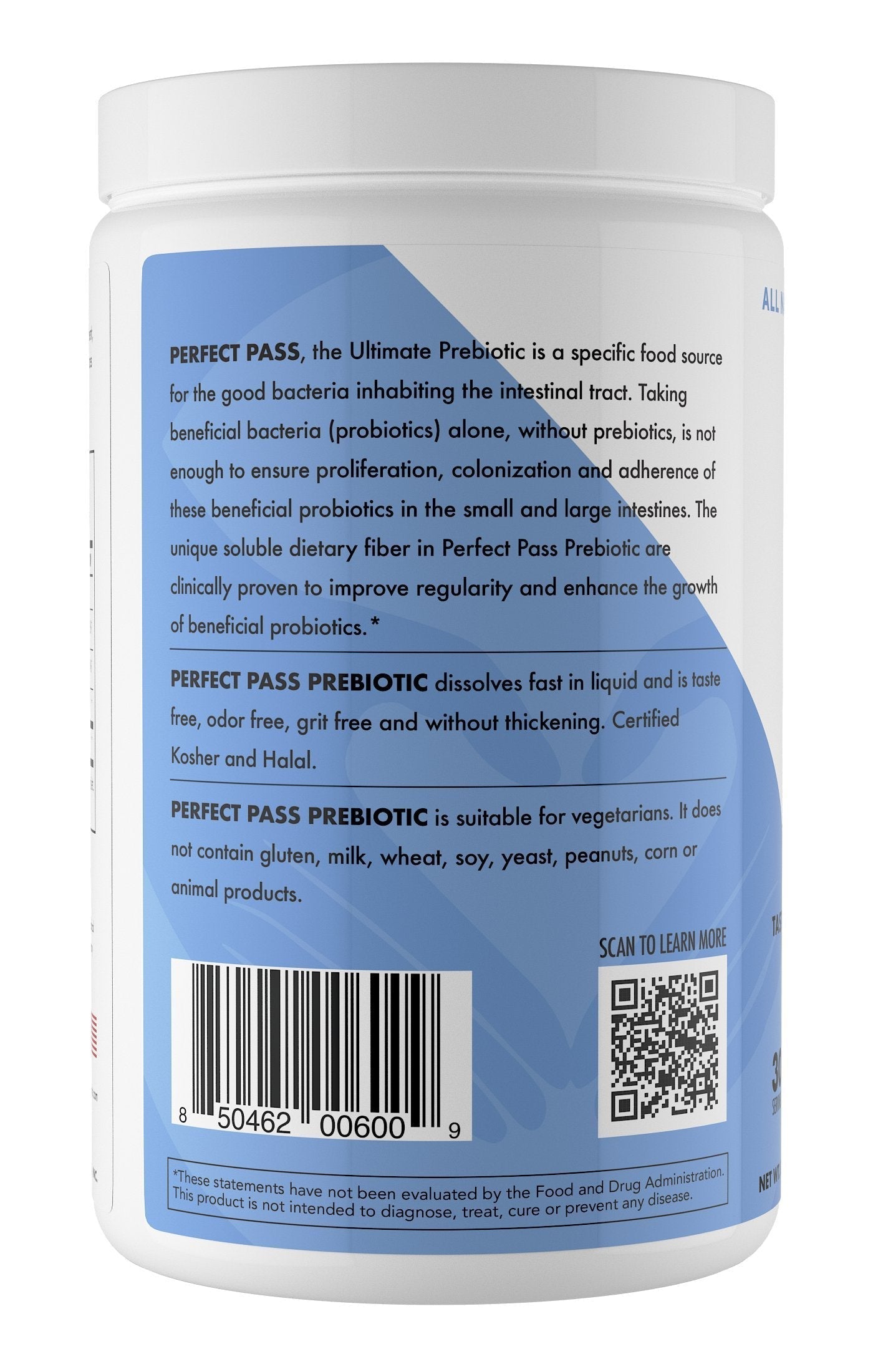 PERFECT PASS Prebiotic PHGG Partially Hydrolyzed Guar Gum 210g Powder - 100% Natural Gluten Free Non GMO - Certified Kosher Vegetarian Sugar Free