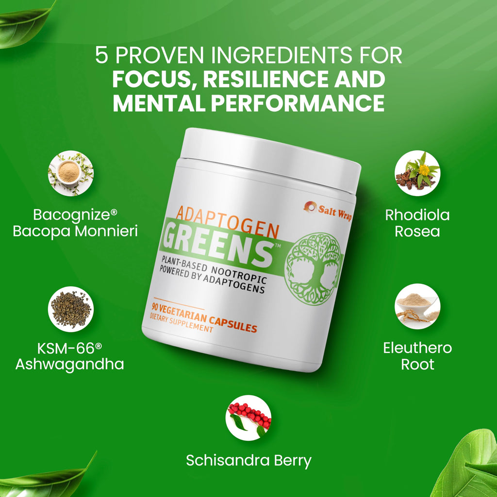 SaltWrap Adaptogen Greens - Mind-Body Resilience Formula - Caffeine-Free Nootropic for Stress, Focus, and Cognitive Performance - 90 Capsules SaltWrap Au supplements