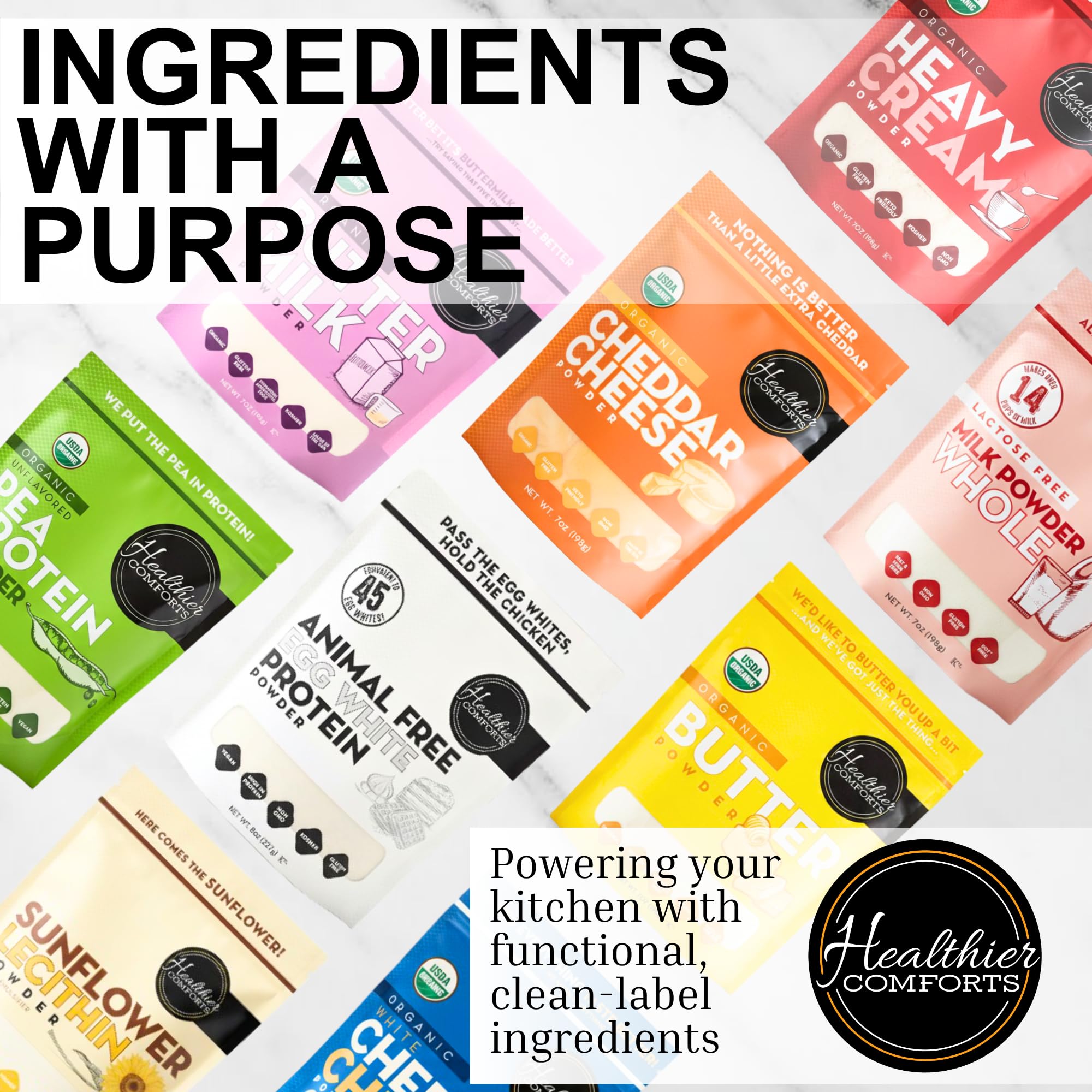 Healthier Comforts Animal-Free Egg White Protein Powder | Make Vegan Egg Omelets, Angel Food Cake, Meringue, Protein Shakes | Whips and Binds Just Like Traditional Egg Whites (8 oz)
