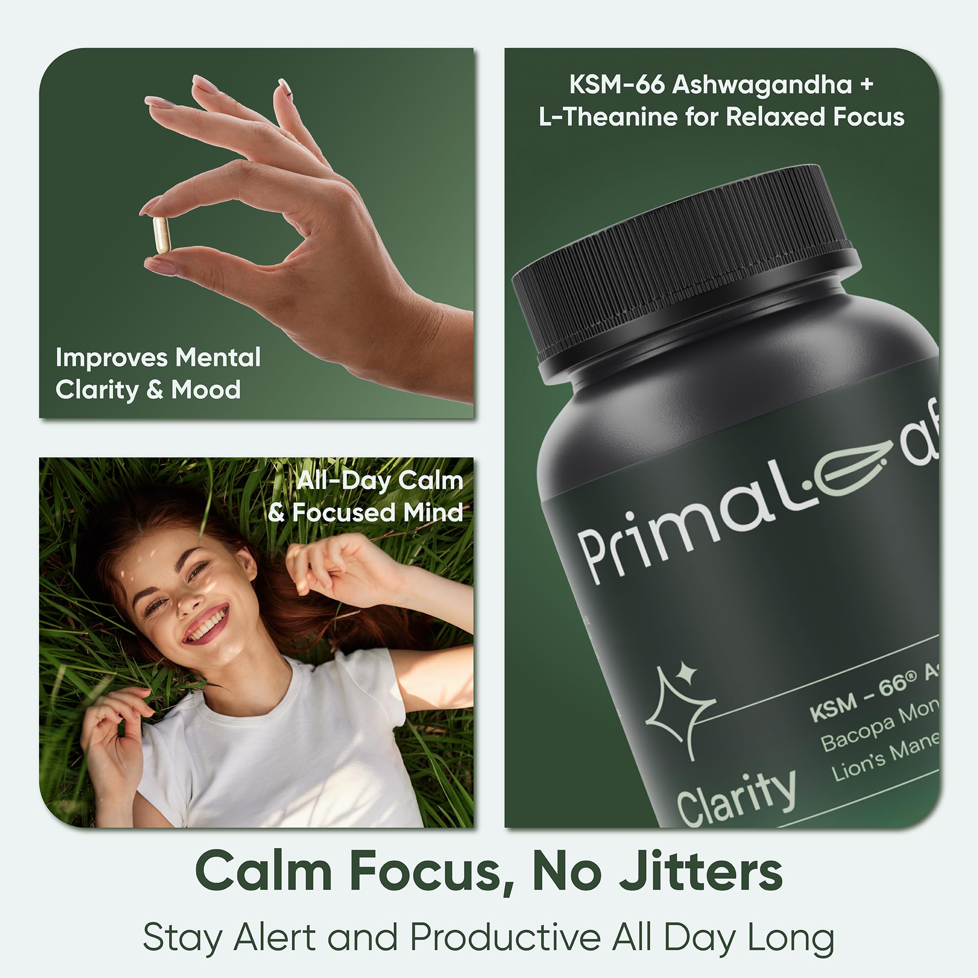 PrimaLeaf Clarity Nootropics Brain Supplement for Focus, Memory, & Stress Relief | Natural Nootropic with KSM66 Ashwagandha, Lions Mane, Bacopa, L Theanine | Cognitive & Mood Support | 60 Veg Capsules PrimaLeaf Au supplements