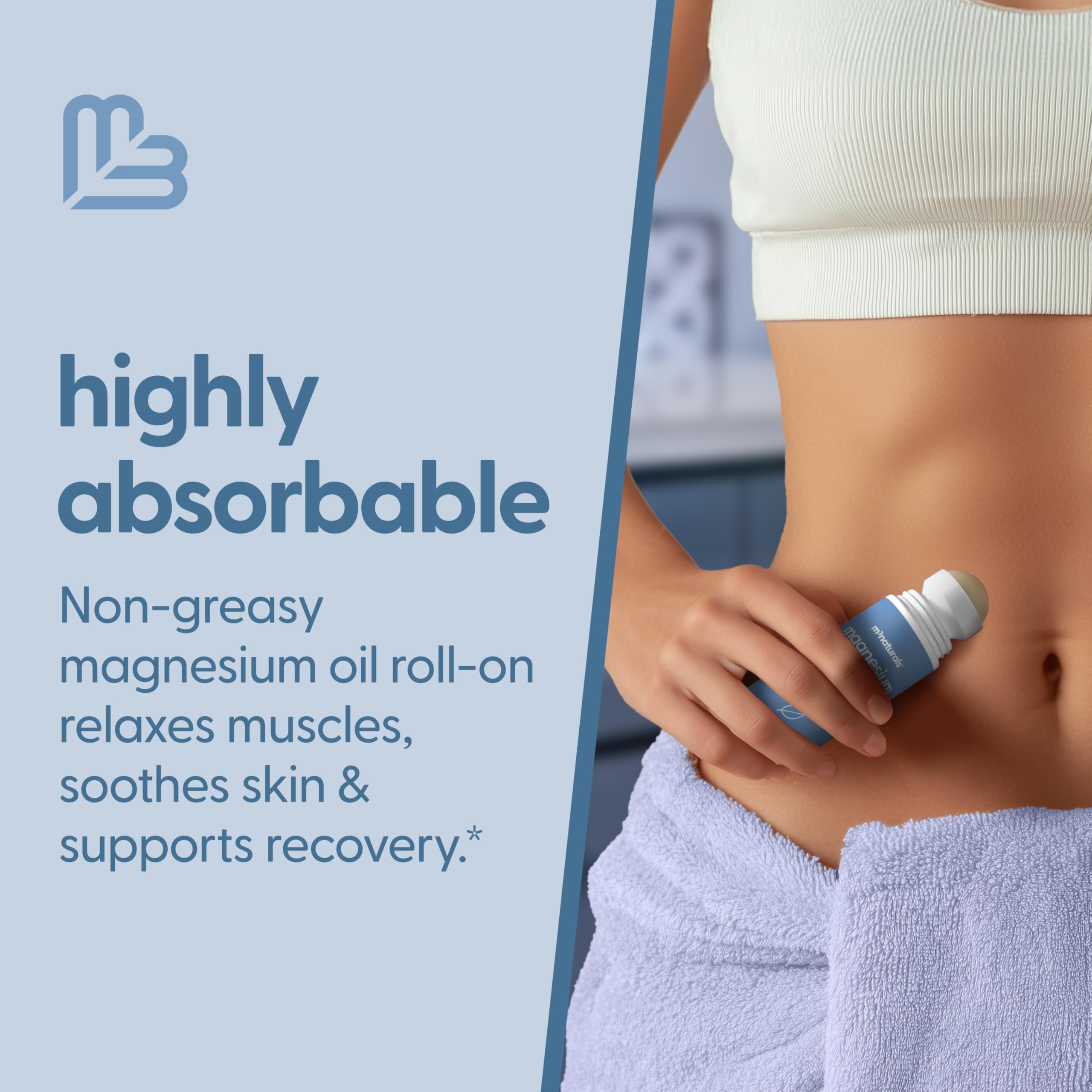 Magnesium Roll On for Adults & Kids, Easy Application for Sore Muscles, Feet, Joints and Leg Cramps, Helps with Sleeping and Post-Workout Recovery, for Sensitive Skin, 3 fl oz, by M3 M3 Naturals Au supplements