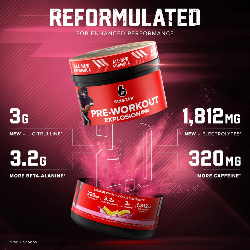 Six Star Pre-Workout Explosion 2.0 Pink Lemonade - Pre-Workout Powder, Explosive Energy Six Star Au supplements