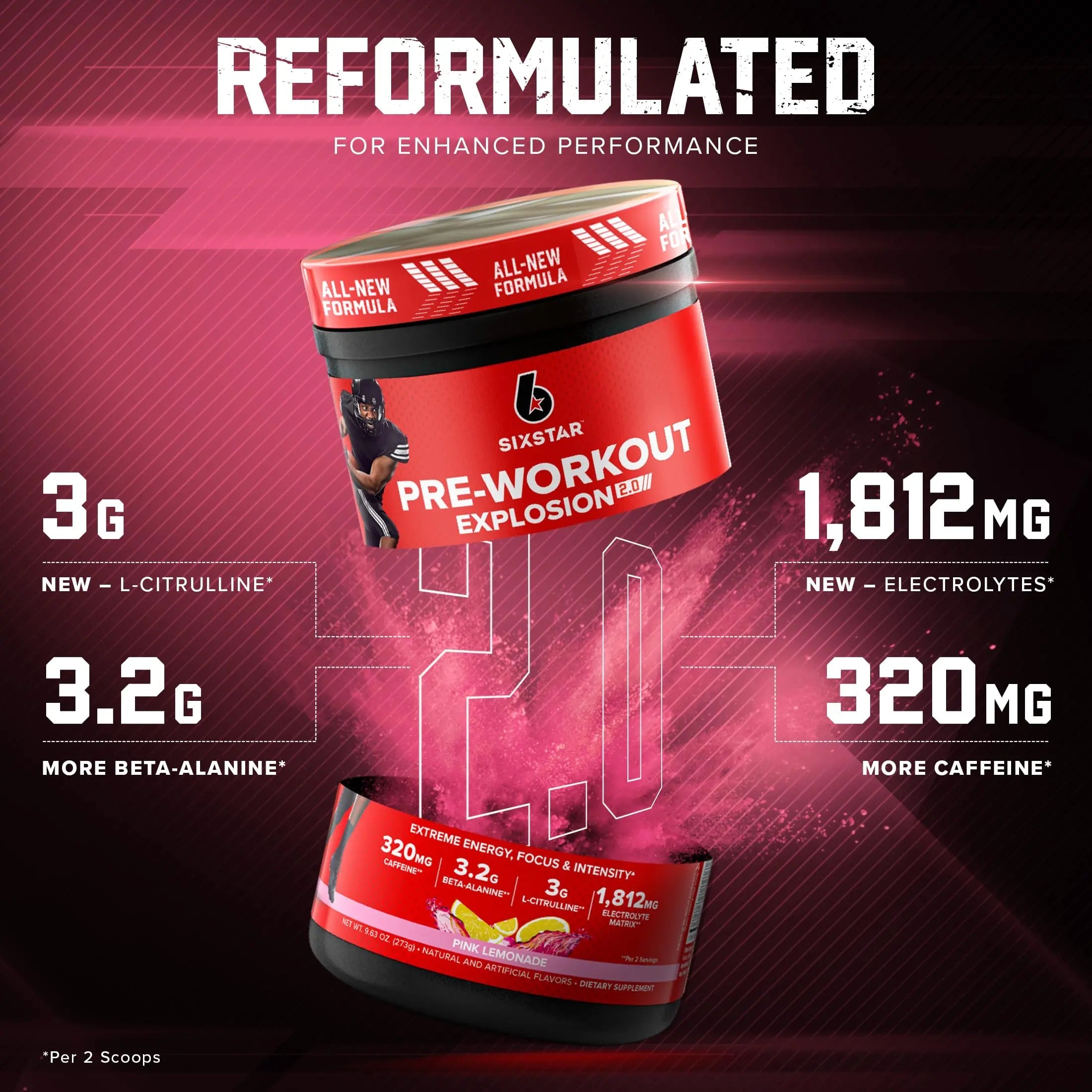 Six Star Pre-Workout Explosion 2.0 Pink Lemonade - Pre-Workout Powder, Explosive Energy Six Star Au supplements